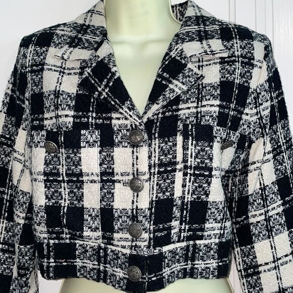 Vtg 80s Monkey Wear brand black & white plaid cropped jacket - Picture 2 of 9